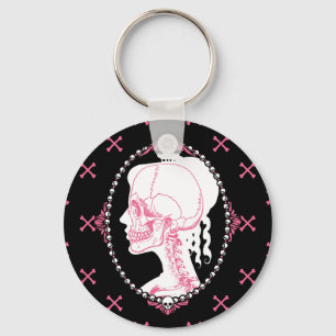 Pretty Pink Skull Cameo Key Ring
