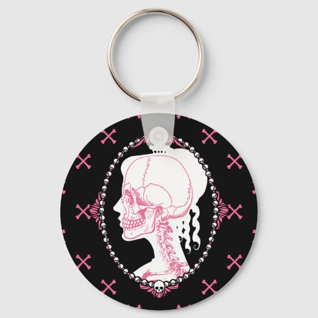 Pretty Pink Skull Cameo Key Ring (Front)
