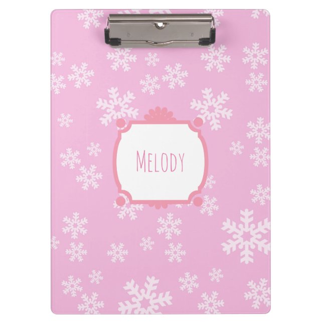 Pretty Pink Snowflake Paradise Clipboard (Front)