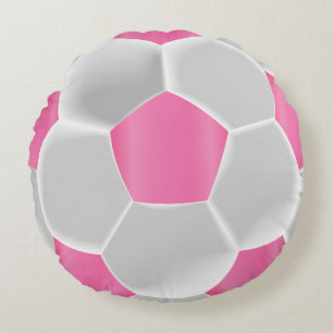 Pretty Pink Soccer Ball Round Cushion