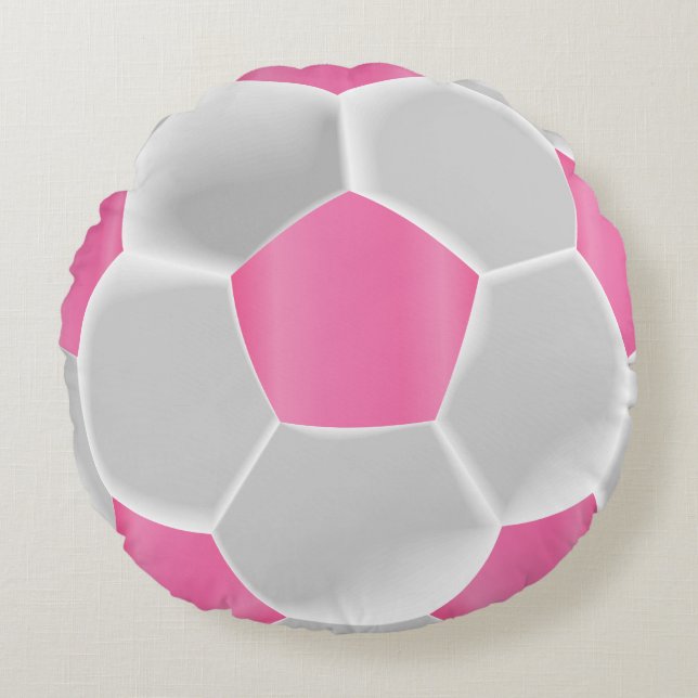 Pretty Pink Soccer Ball Round Cushion (Front)