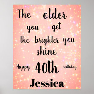 Pretty Pink sparkle 40th Birthday Name Poster