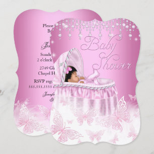 Pretty Pink Sparkle Butterfly Baby Shower Ethnic Invitation