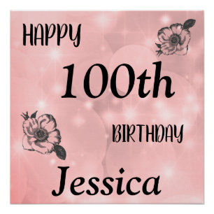 Pretty Pink sparkle Happy 100th Birthday Poster