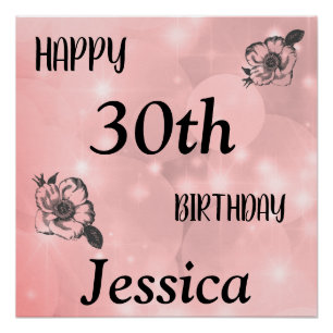Pretty Pink sparkle Happy 30th Birthday Poster