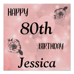 Pretty Pink sparkle Happy 80th Birthday Poster