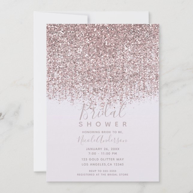 Pretty Pink Sparkly Blush Glitter Bridal Shower  Invitation (Front)