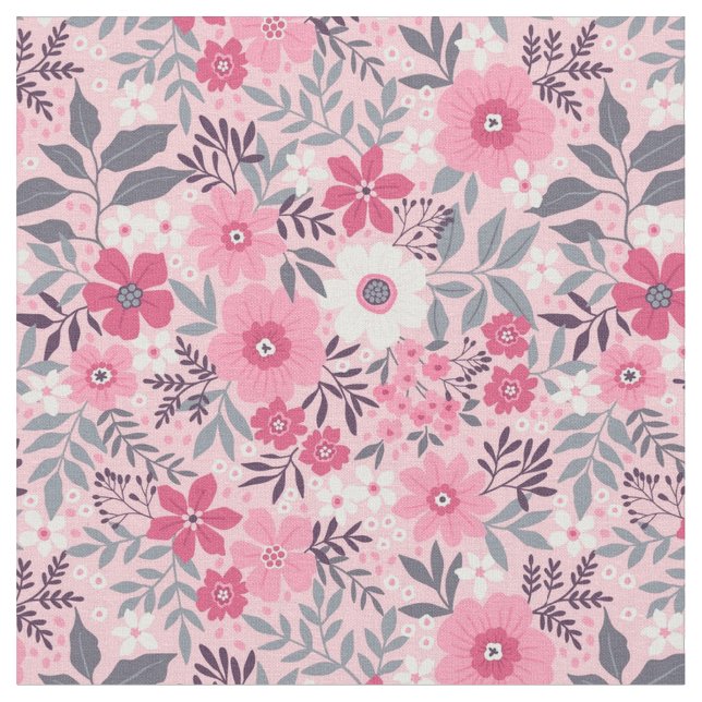 Pretty Pink Spring Floral Fabric (Close Up)