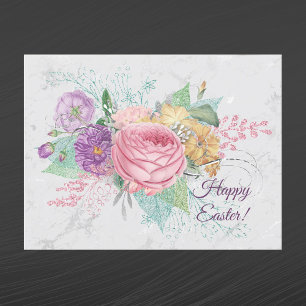 Pretty Pink Spring Flowers Bouquet Easter Holiday Postcard