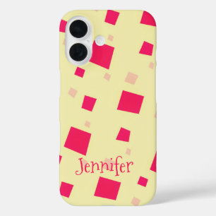Pretty Pink Square Confetti Add your Name Girl's iPhone 16 Case