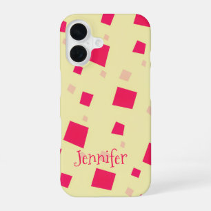 Pretty Pink Square Confetti Add your Name Girl's iPhone 16 Case