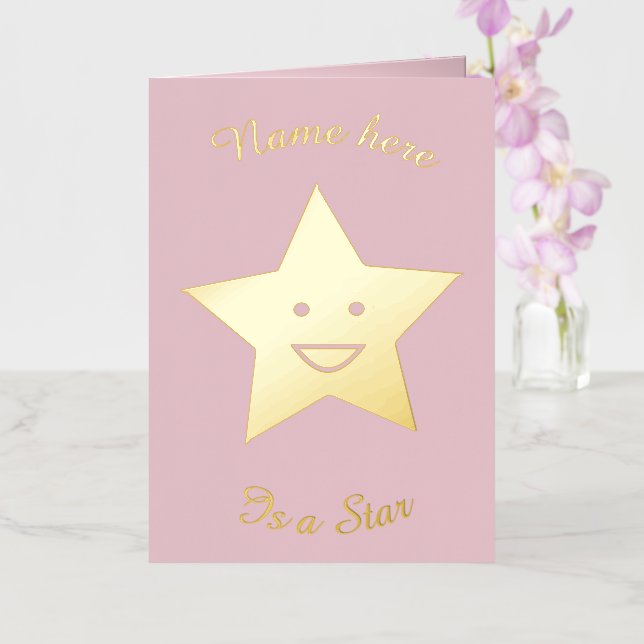 Pretty Pink Star Custom Foil Greeting Card (Orchid)