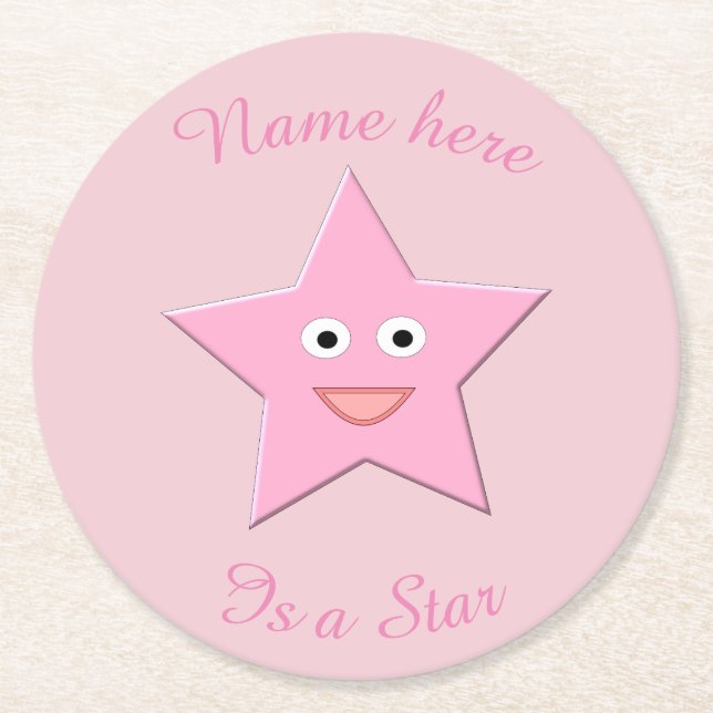 Pretty Pink Star Custom Paper Coasters (Front)