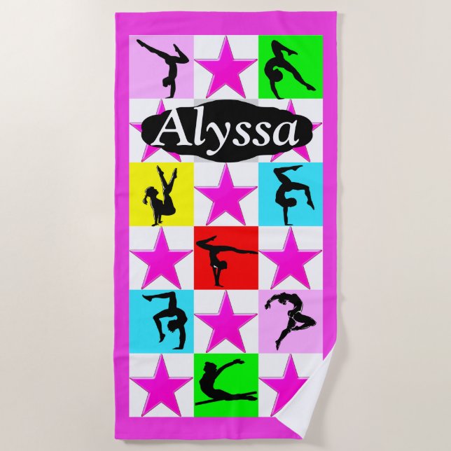 PRETTY PINK STAR GYMNASTICS CHAMP BEACH TOWEL (Front)