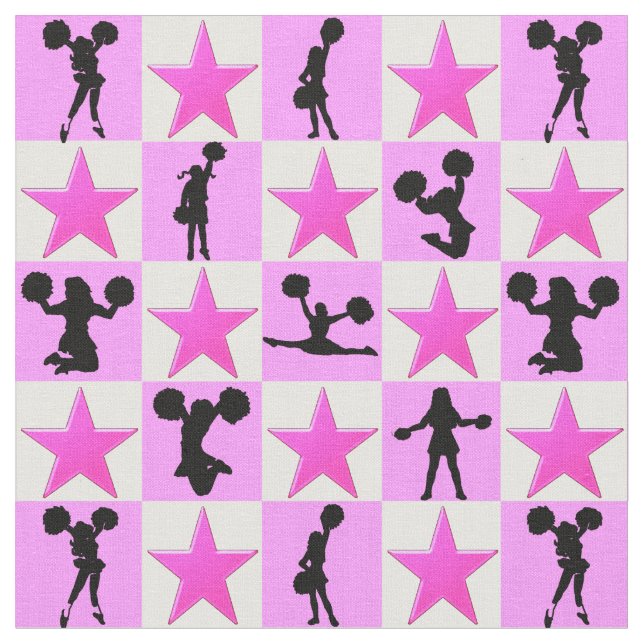 PRETTY PINK STAR I LOVE TO CHEER FABRIC (Close Up)