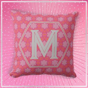 Pretty Pink Stars Geometric Pattern Monogram Cushion