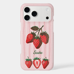 Pretty Pink Strawberries & Stripes Custom Name