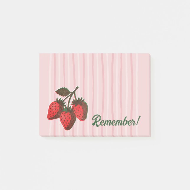 Pretty Pink Strawberries & Stripes Reminder  Post-it Notes (Front)