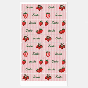 Pretty Pink Strawberries & Stripes School Name