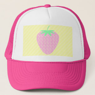 Pretty Pink Strawberry on Yellow Stripes. Trucker Hat