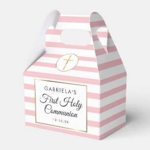 Pretty Pink Stripe Gold First Holy Communion Favour Box