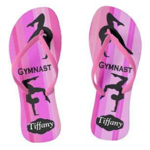 PRETTY PINK STRIPE PERSONALIZED GYMNAST FLIP FLOPS