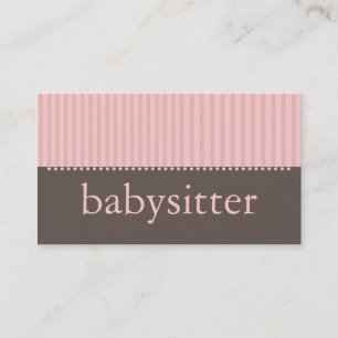 Pretty Pink Stripes Babysitting Business Card