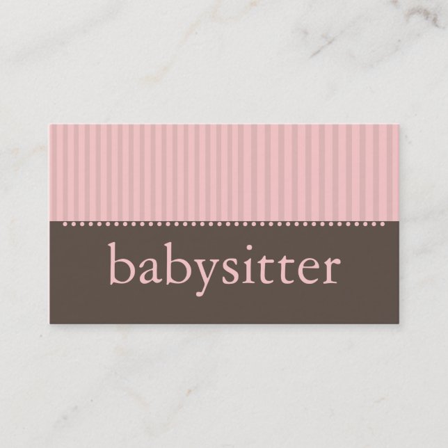 Pretty Pink Stripes Babysitting Business Card (Front)
