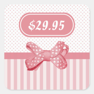 Pretty Pink Stripes Cute Polka Dot Bow Price Tag