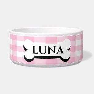 Pretty pink stripped personalised dog or cat bowl