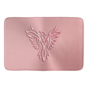 Pretty Pink Stylised Phoenix Rising on rose gold Bath Mat