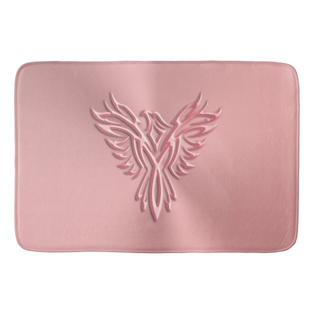 Pretty Pink Stylised Phoenix Rising on rose gold Bath Mat (Front)