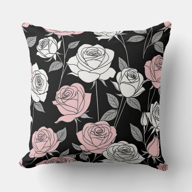 Pretty pink Stylised Roses Cushion (Front)