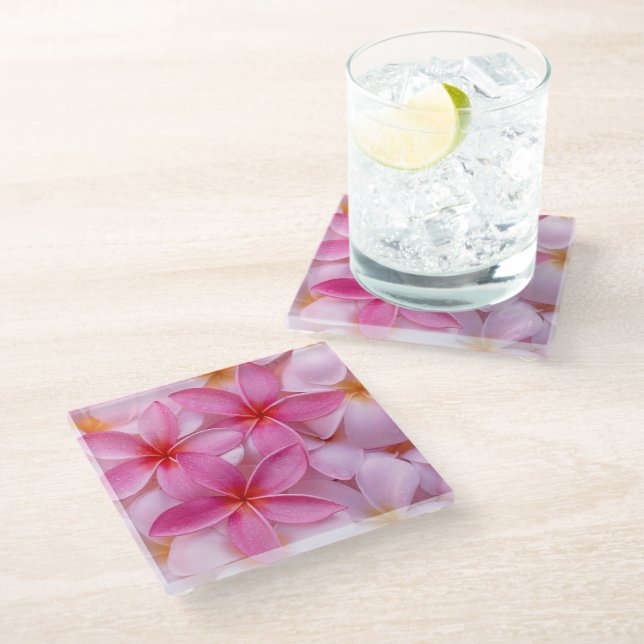 Pretty Pink Summer Flowers  Glass Coaster (Angled)