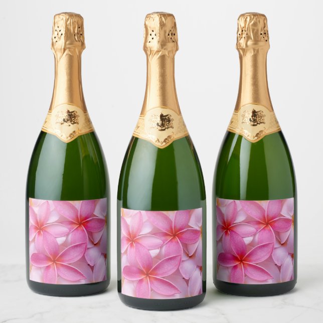 Pretty Pink Summer Flowers  Sparkling Wine Label (Bottles)