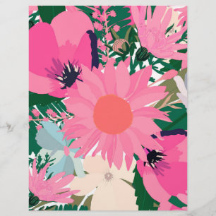Pretty Pink Sunflowers and Poppy Floral Design Custom Letterhead