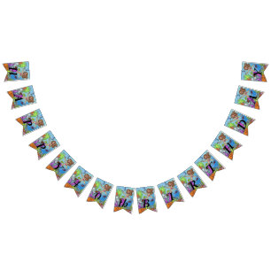 Pretty Pink Tailed Birthday Mermaid in Ocean Bunting