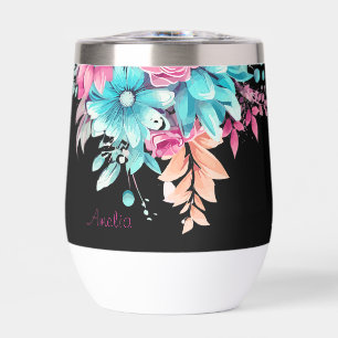 Pretty Pink & Teal Floral Thermal Tumbler