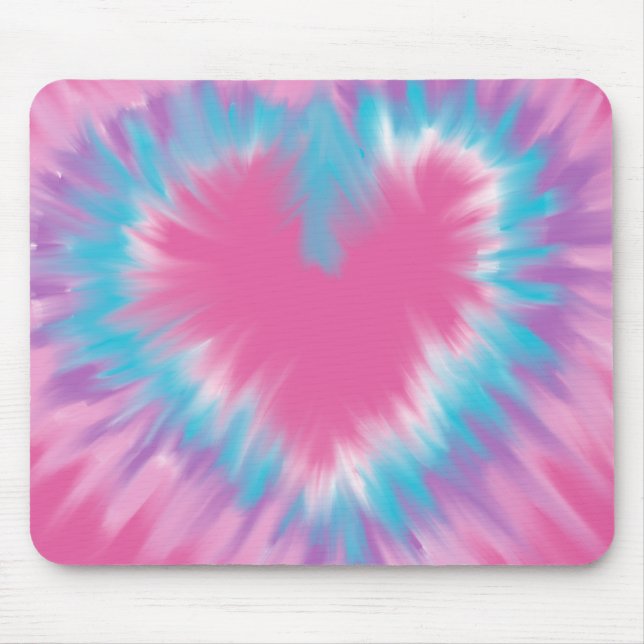 Pretty Pink tie-dye heart Tote Mouse Mat (Front)