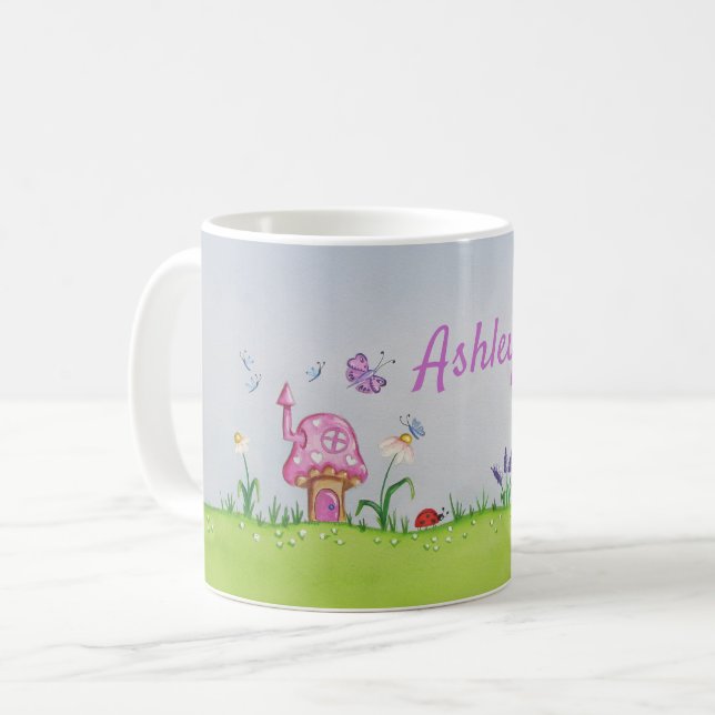 Pretty pink toadstools on a personalised mug (Front Left)