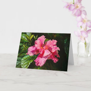 Pretty Pink Tropical Hibiscus Flower Art Note Card