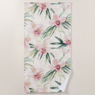 Pretty Pink Tropical Orchid Flowers Beach Towel