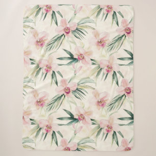 Pretty Pink Tropical Orchid Flowers Sherpa Blanket
