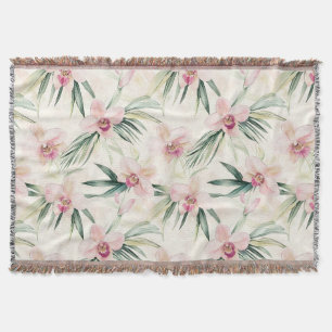 Pretty Pink Tropical Orchid Flowers Throw Blanket
