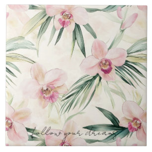 Pretty Pink Tropical Orchid Flowers Tile