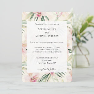 Pretty Pink Tropical Orchid Flowers Wedding Invitation