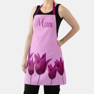 Pretty pink tulip floral stylish beautiful for Mum Apron
