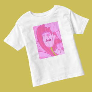 Pretty Pink Tulip Floral with Name Toddler T-Shirt