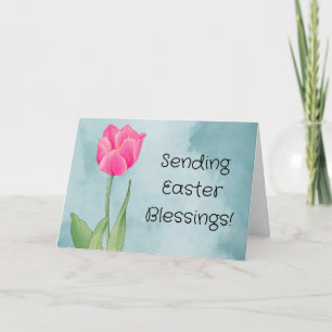 Pretty Pink Tulip Flower Art Easter Card