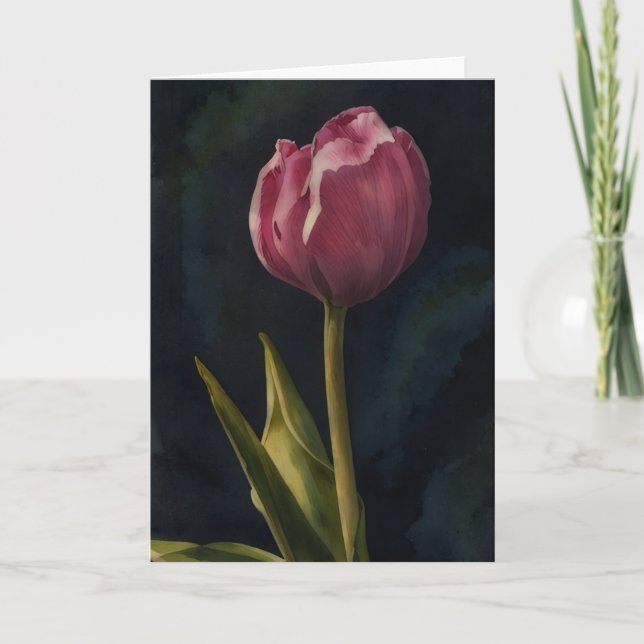 Pretty Pink Tulip Flower Dramatic Art Note Card (Front)
